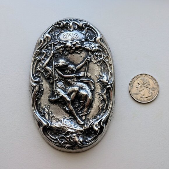 HUGE Antique Art Nouveau Foster & Bailey Paul & Virginia Sterling Brooch Pin - Picture 2 of 6